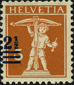 2 1/2 - 3 Rp. braunorange, "Aufdruck nach links verschoben"