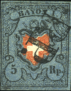 5 Rp. schwarz-rot-dunkelblau, Type 33