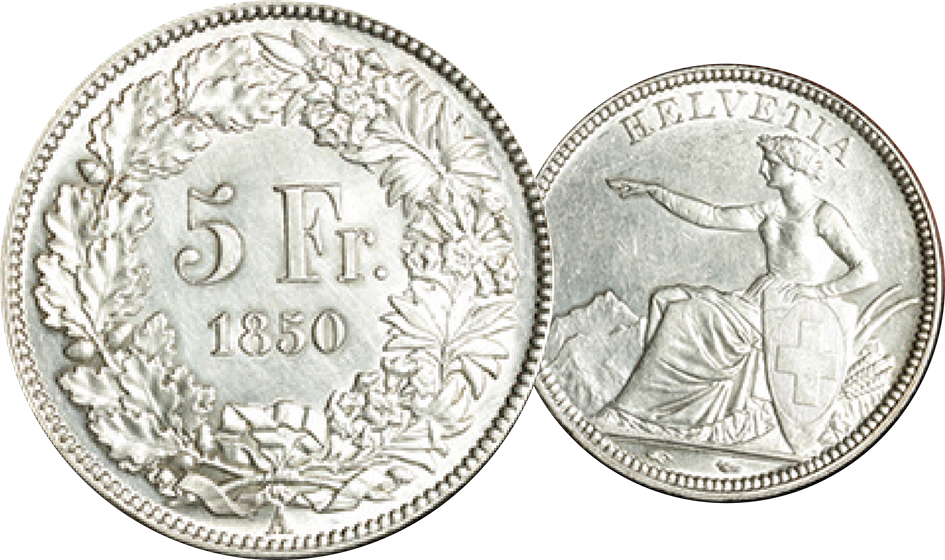 1850, 5 Fr. Silber-Kursmünze