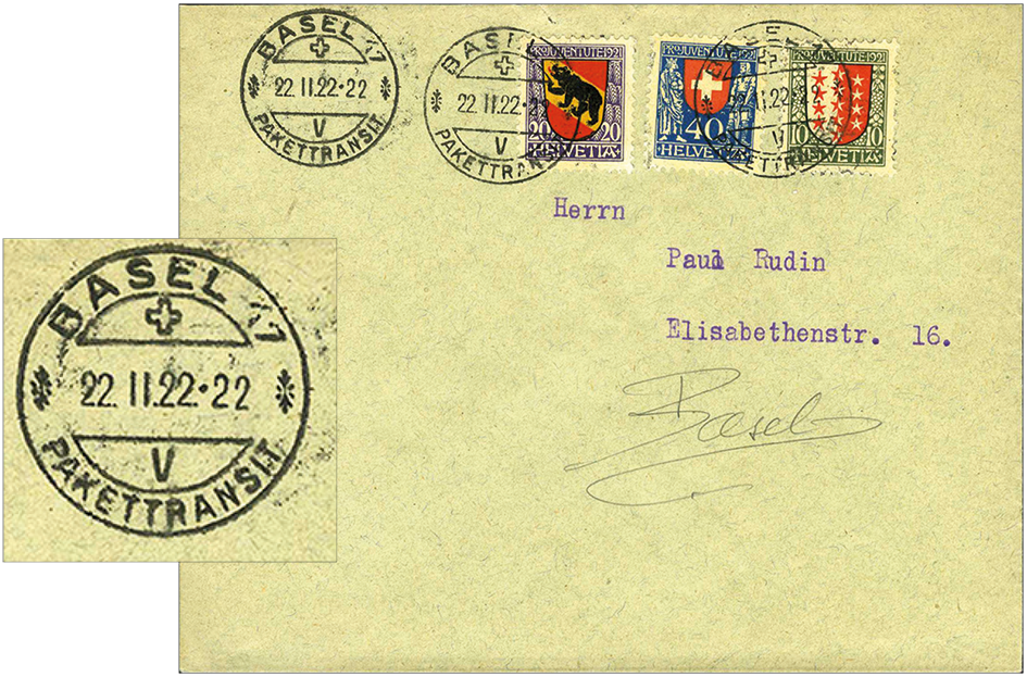 1922, Schnapszahlbeleg- Buntfrankatur