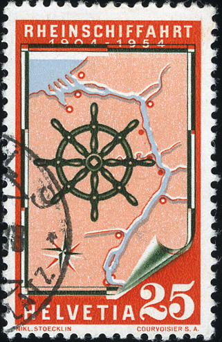 25 Rp. Rheinschiffahrt, "Nach oben verschobener Gründruck"