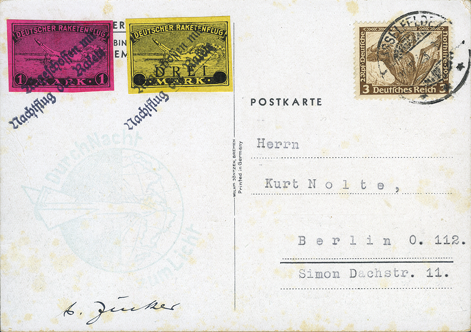1933, Raketenpost "Durch Nacht zum Licht II"