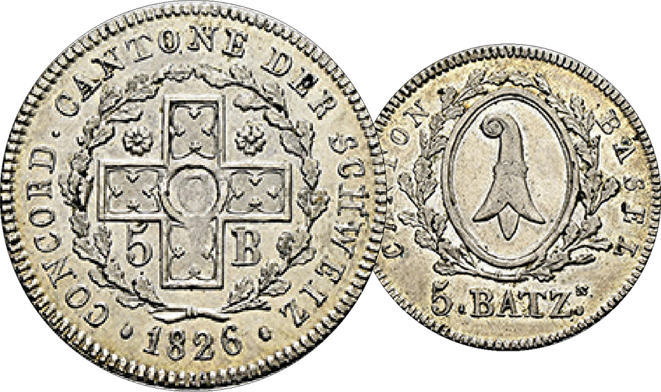 1826, 5 BatzN (N hochgestellt) Basel