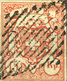 15 Rp. fahlrot, Type 3, Stein OM I