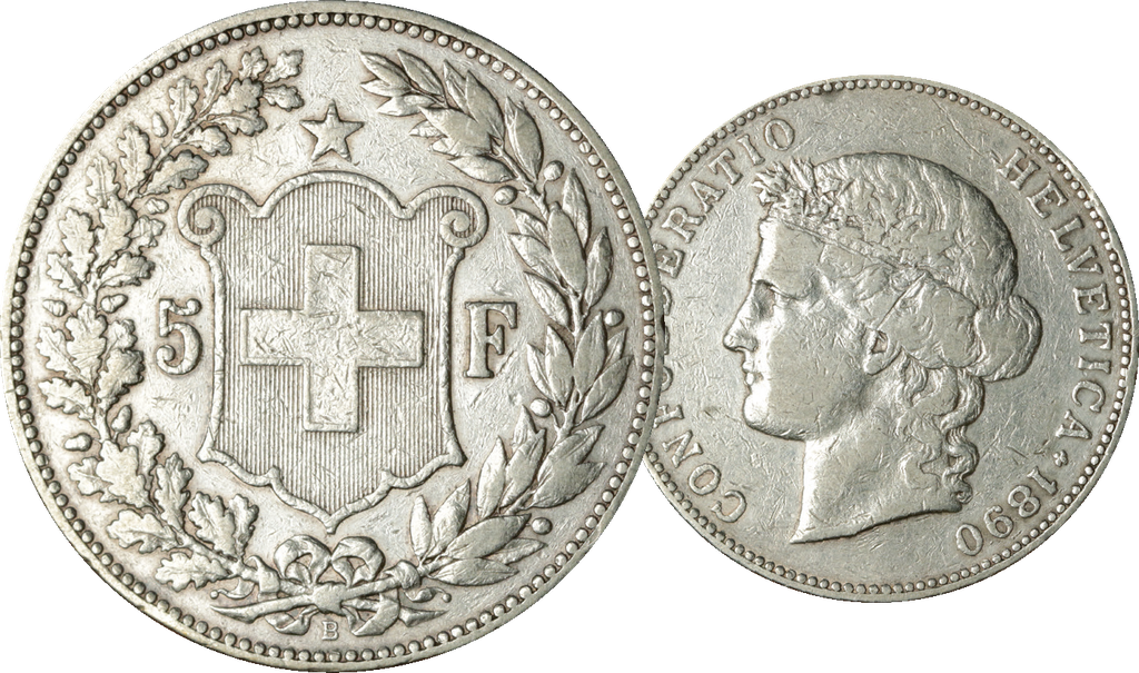 1890, 5 Fr. Silber-Kursmünze Helvetiakopf