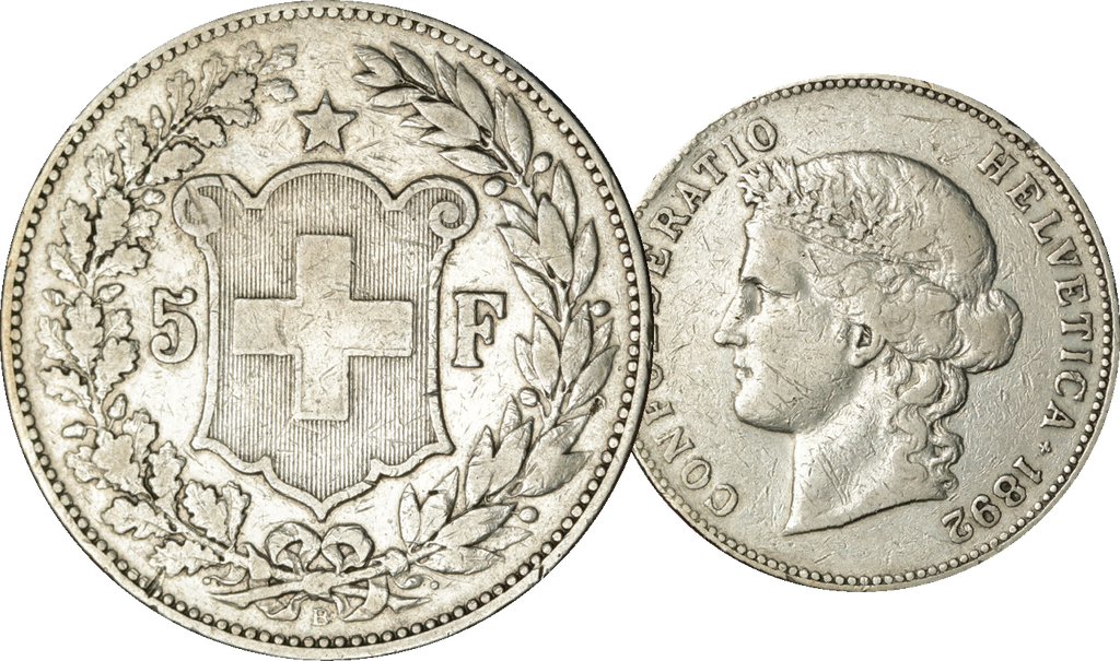 1892, 5 Fr. Silber Kursmünze Helvetiakopf