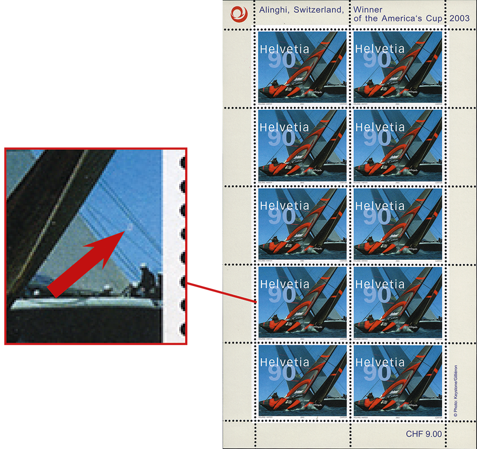 90 Rp. Alinghi - Switzerland, Abart:"Markanter Putzer"