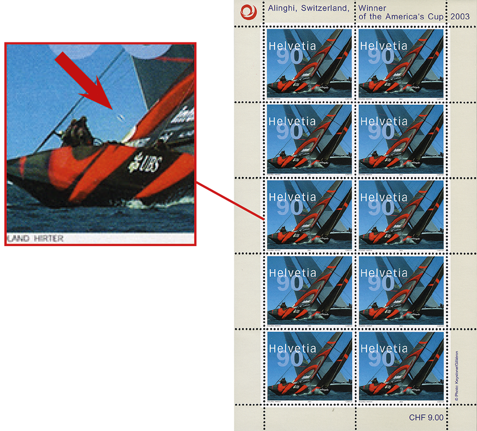 90 Rp. Alinghi - Switzerland, Abart:"Markanter Putzer"