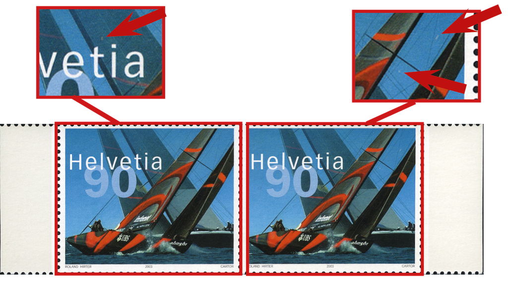 90 Rp. Alinghi - Switzerland, Abart:"Markanter Putzer"