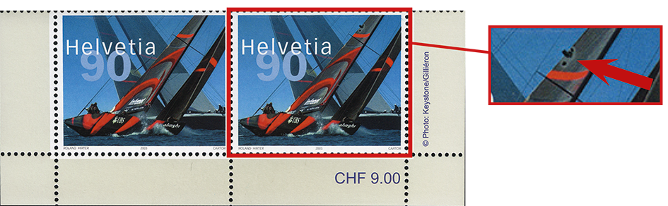 90 Rp. Alinghi - Switzerland, Abart:"Markanter Putzer"