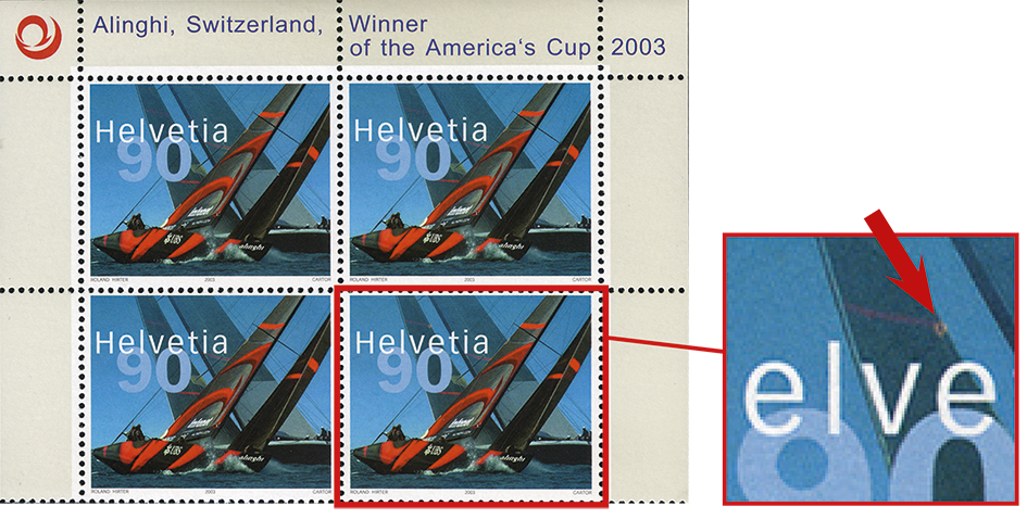 90 Rp. Alinghi - Switzerland, Abart:"Markanter Putzer"