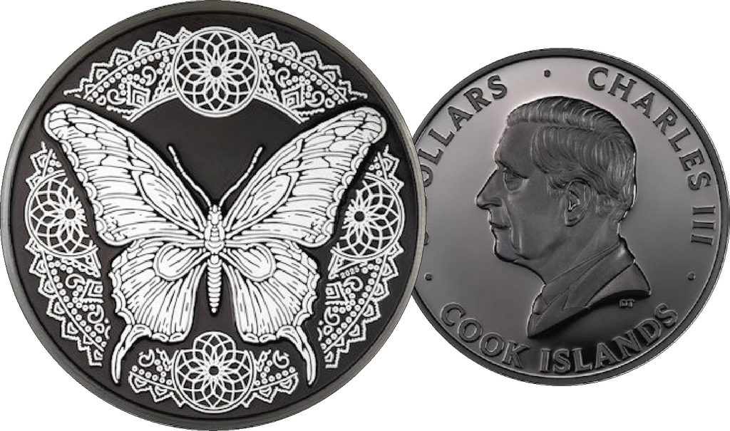 2025, 5 Dollars Schmetterling - Butterfly, Cook Islands
