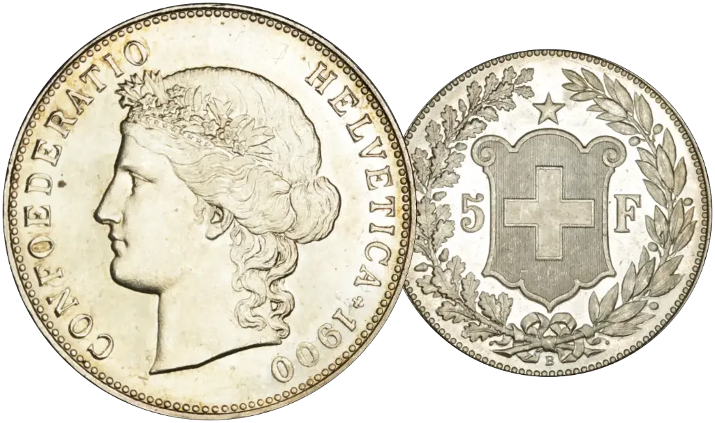 1900, Riesen-Fünflieber, "Helvetia Kopf"