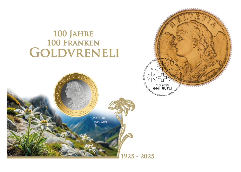 2025, Jubiläums-Numisbrief, 100 Jahre 100 Franken Goldvreneli