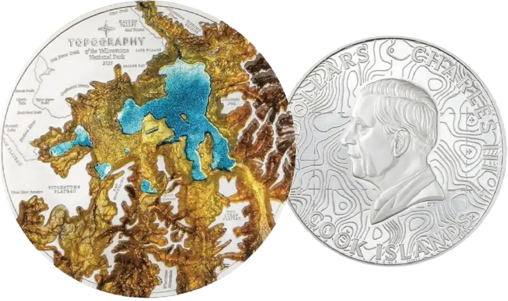 2025, 25 Dollar, Topography Yellowstone, Cook Islands