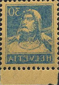 30 Rp. blau, deutlicher Abklatsch auf der Gummierung