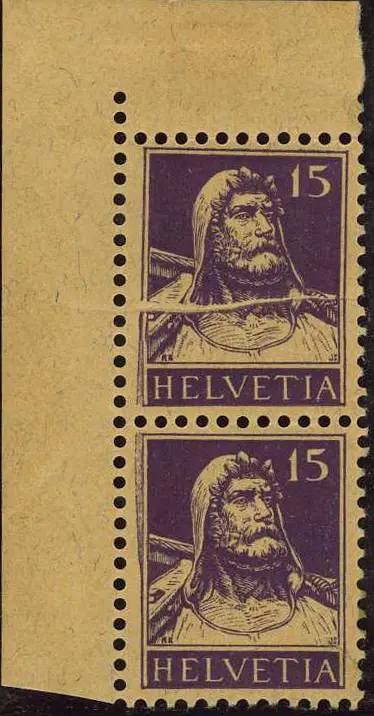 15 Rp. violett, "Markante, waagrechte Quetschfalte " 