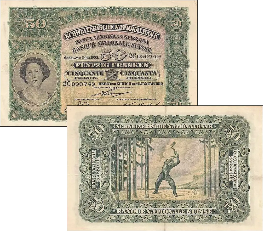 50 Franken Banknote Schweiz, 2. Emission (1910-1955) 