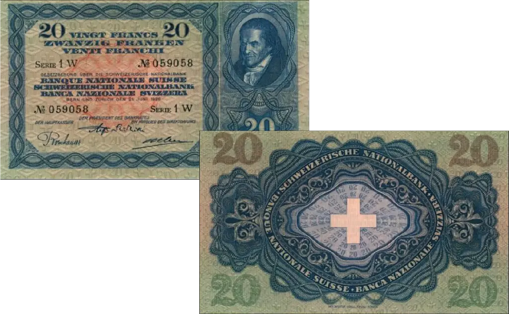 20 Franken Banknote Schweiz, 3. Emission (1929-1952)