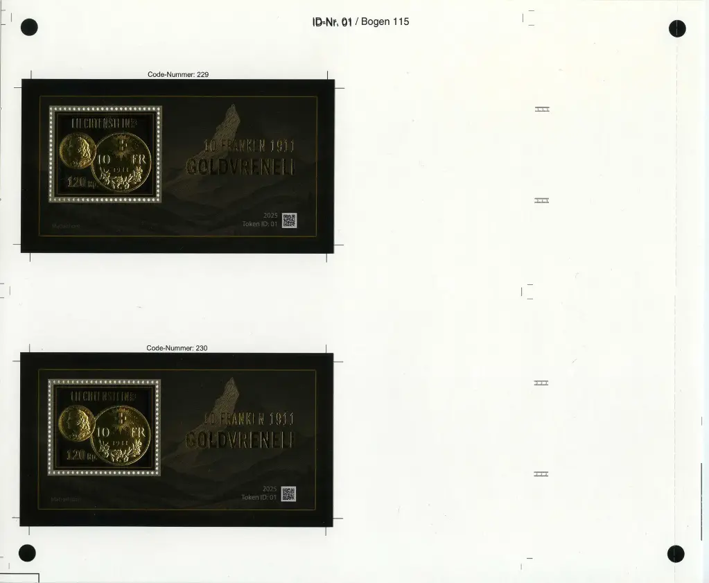 2025, 10 Franken GOLDVRENELI von 1911 - Druckbogen