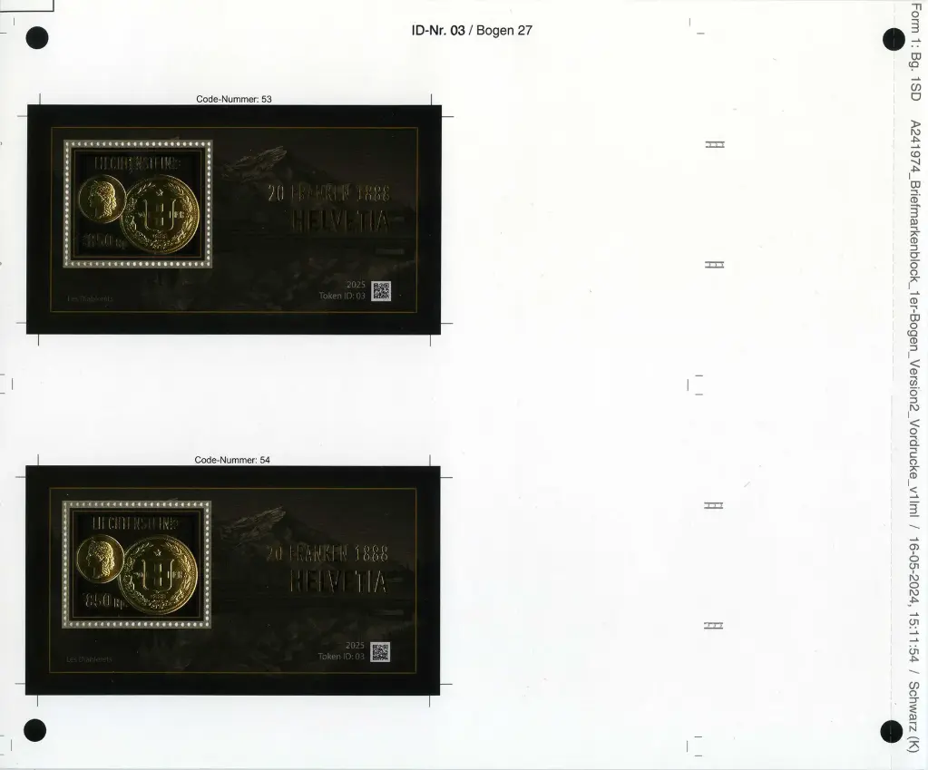 2025, 20 Franken HELVETIA von 1888 - Druckbogen