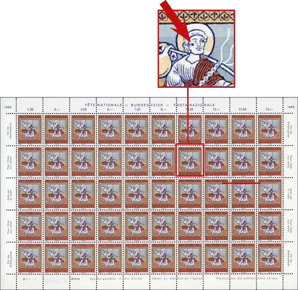 20+10 Rp. Josef, "Rechtes Auge auf der Wange" Originalbogen 