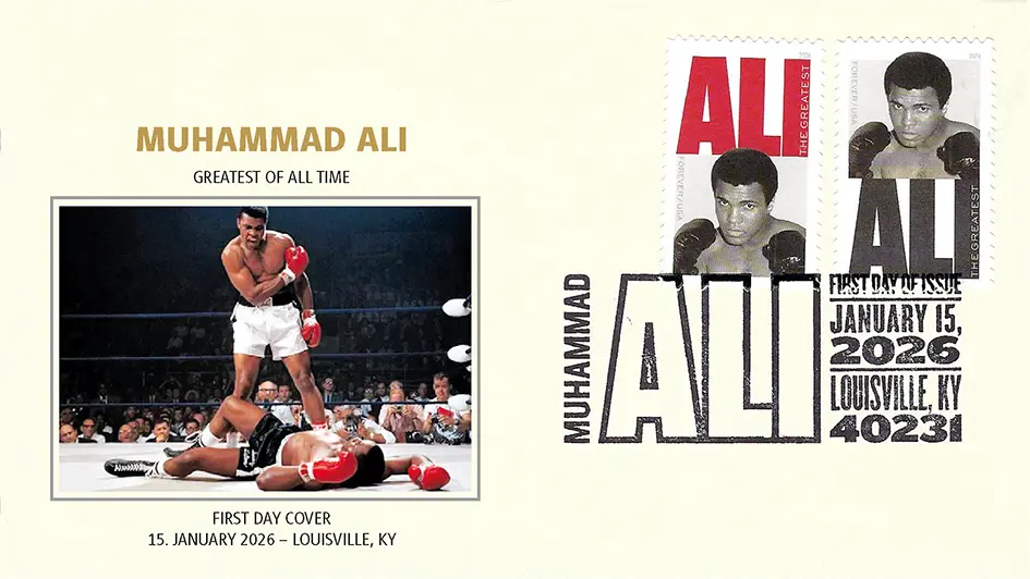 2026, US-Sonderbriefmarken "ALI" auf Ersttagsbrief, USA