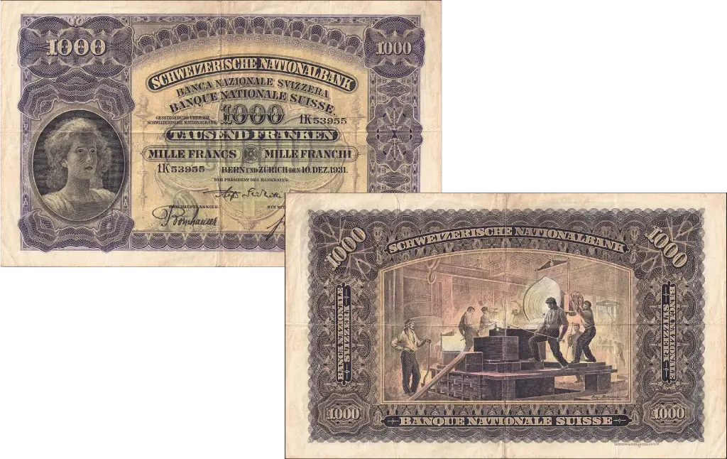 1000 Franken Banknote Schweiz, 2. Emission (1931)