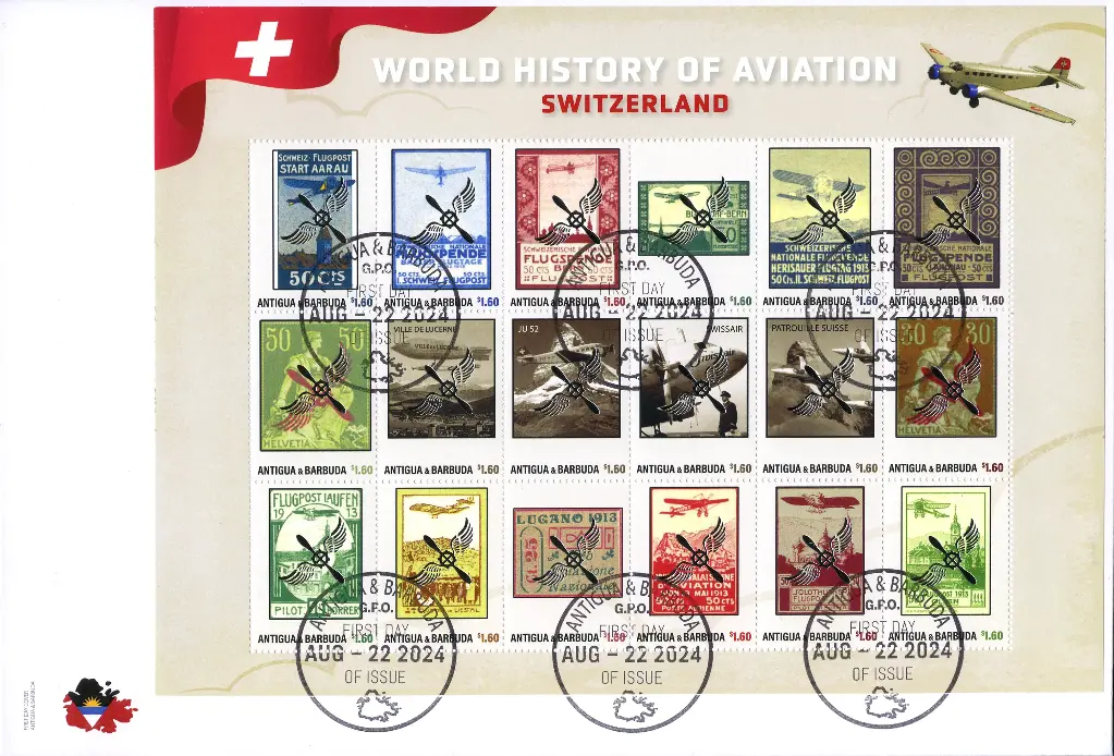 2024, WORLD HISTORY OF AVIATION, Switzerland mit Silberaufdruck