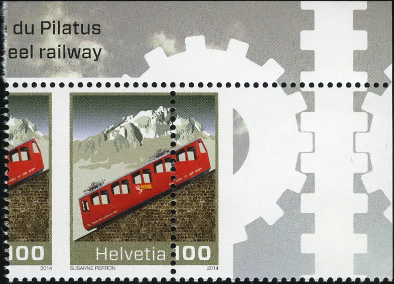100 Rp. Pilatus Zahnradbahn, Druckverschiebung, oberes,rechtes Eckrandstück 