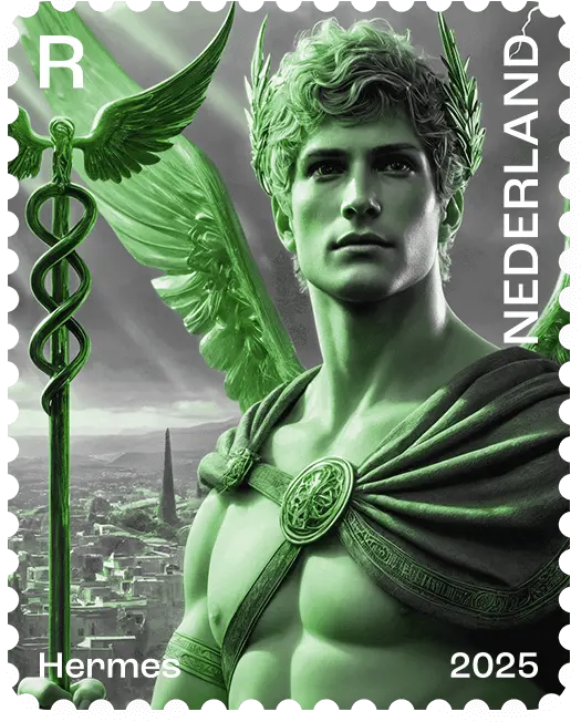 2025, Held*innen der Mythologie "Hermes", Grün, Niederlande