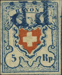 5 Rp. hellblau-rot, Type 4, Stein A2-U 