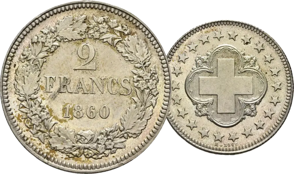 1860, 2 Fr. Silber-Kursmünze, Probeprägung