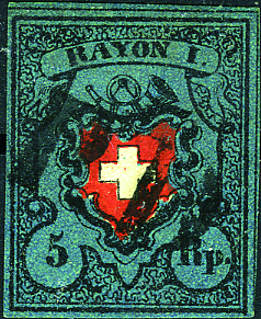 5 Rp. schwarz-karmin-dunkelblau, Type 27