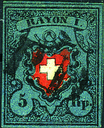5 Rp. schwarz-karmin-dunkelblau, Type 27