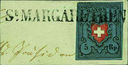 Type 19, farbenfrisch, voll- bis überrandig (senkr. Bug), schwarzer Balkenstempel St. MARGARETHEN auf Briefstück - vermutlich UNIKAT.
