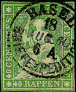 40 Rp. grünlicholiv, Berner Druck, 2. Druckperiode