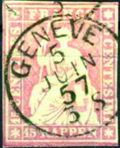 15 Rp. rötlichkarmin, Berner Druck, 1. Druckperiode