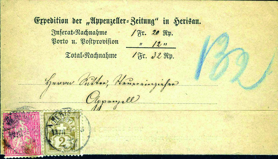 10 Rp. rot Faser mit 2 Rp. olivbraun