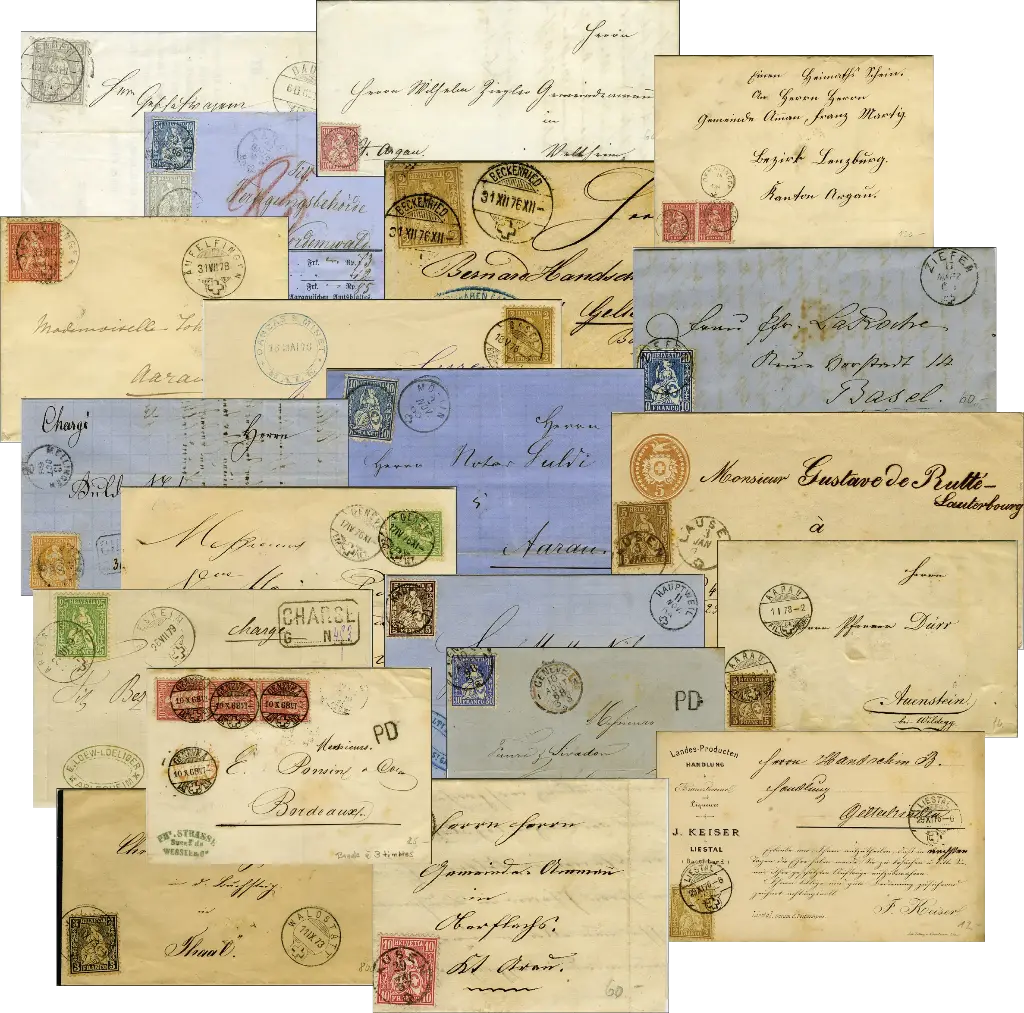 Sitzende Helvetia, Belege-Kollektion aus Firmenarchiv