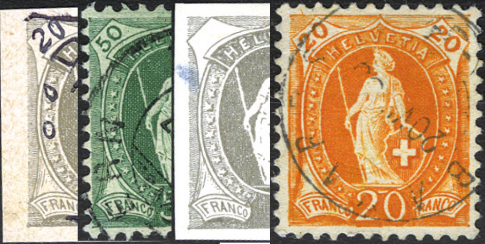 1884-1907, Stehende Helvetia, "Stichelretouche, Plattenfehler"