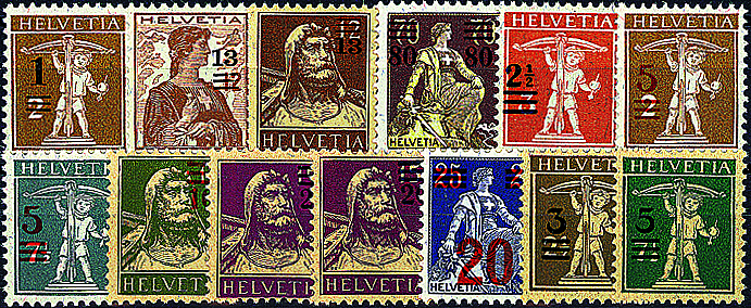 1915-1930, Aufbrauchsausgaben mit neuen Wertaufdrucken