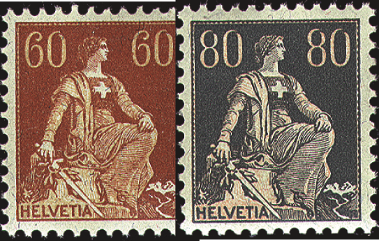 60 Rp. braunorange-gelb u. 80 Rp. grau-hellorange