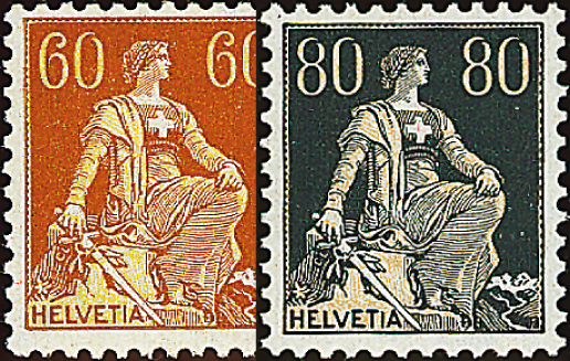 60 Rp. braunorange-gelb u. 80 Rp. grau-hellorange