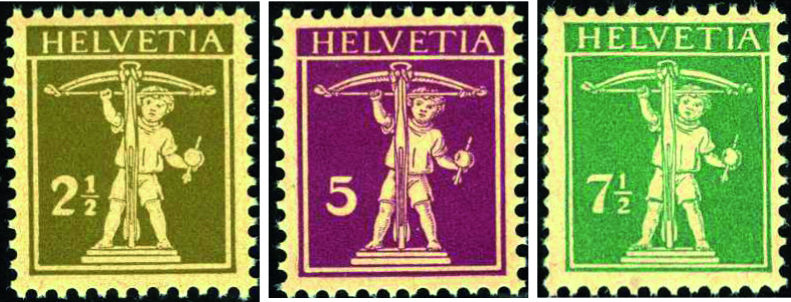 3 Rp. violettblau, sämisch u. 5 Rp. olivgrün, sämisch