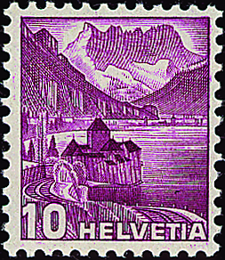 10 Rp. Schloss Chillon, nachgestochene Platte