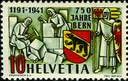 10 Rp. Herzog Berchtold, dunkelgrau-rot,"Rasterfehler rechts der Standarte"