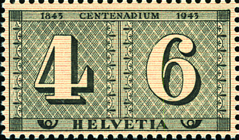 4 + 6 Rp. grauschwarz-orange, "Schwarzer Strich im Fusse der 6"