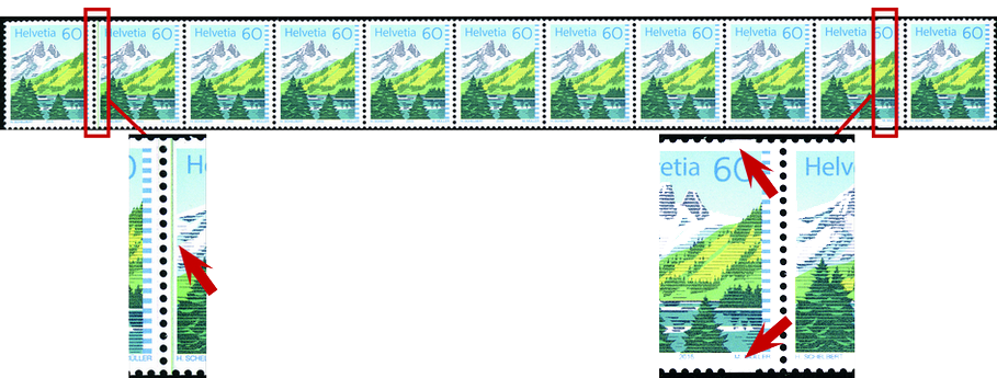 60 Rp. Lac de Tanay, "Senkrechter, grüner Strich" und "Zwei Blindzähne oben und unten"