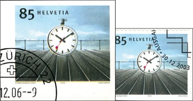 85 Rp.Bahnhofsuhr, Abart: "Ungezähnt statt gezähnt"